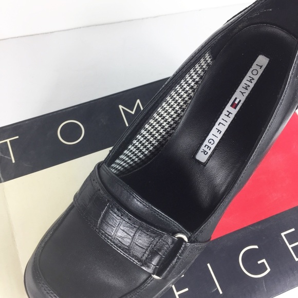 Tommy Hilfiger Fabulous Black Crocodile Stack Heel - Picture 2 of 5